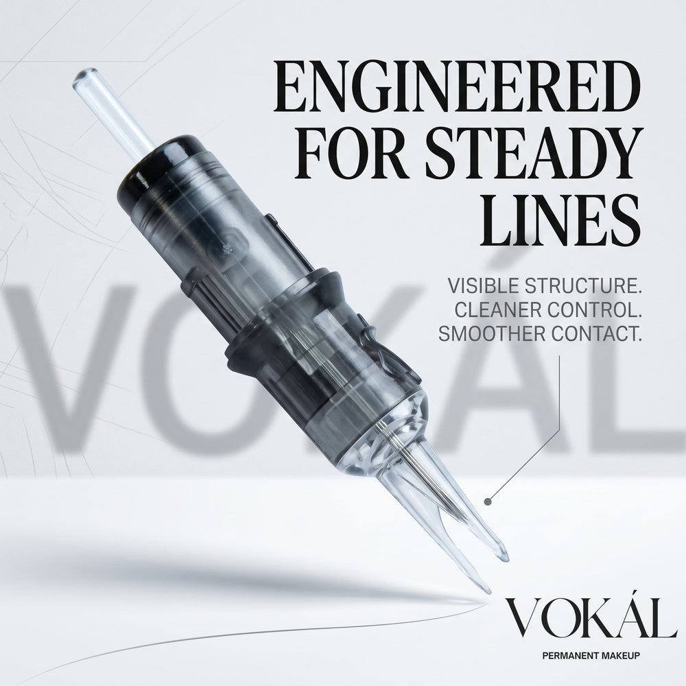 VOKAL One Pass PMU needle cartridge, accompanying a guide to needle diameter and taper.