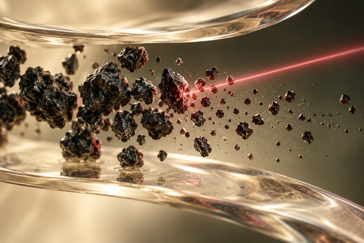 AI-generated abstract illustration of pigment fragmentation; not an anatomical model