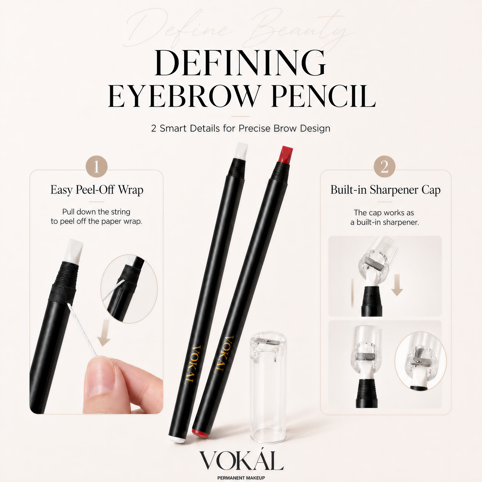 VOKAL Defining Eyebrow Pencil – Professional Brow Mapping Pencil with Built-In Sharpener