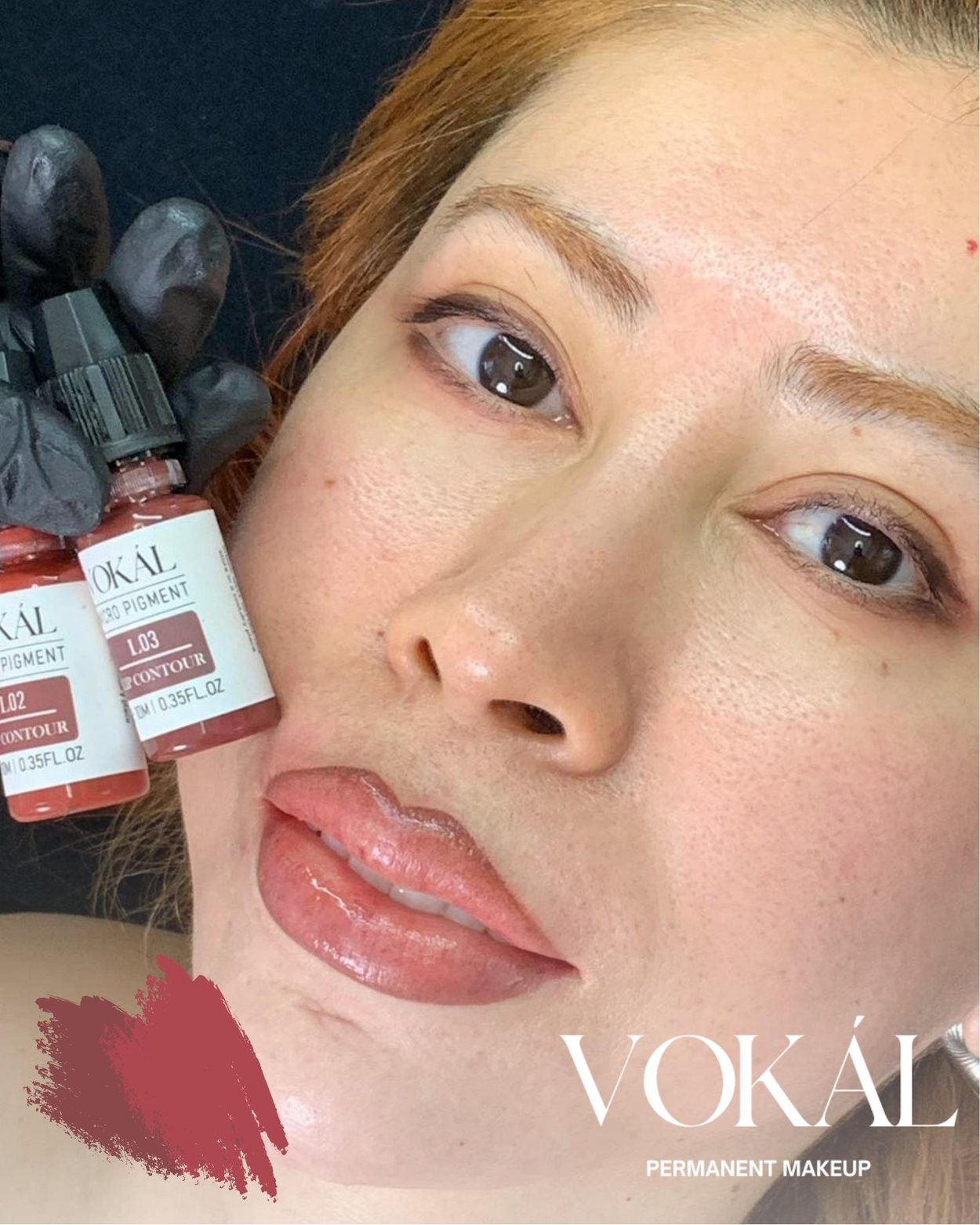 VOKAL permanent makeup pigment lip result showing soft saturation