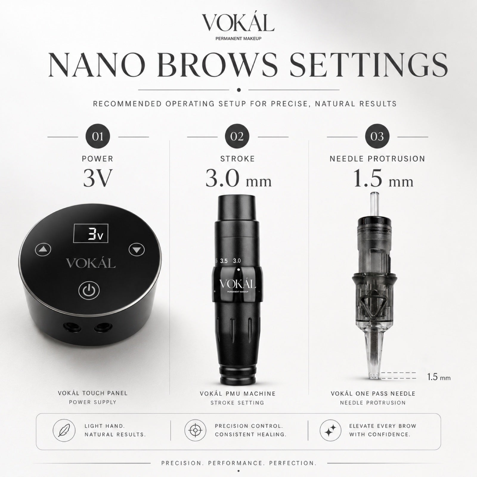 VOKAL nano brows machine settings reference