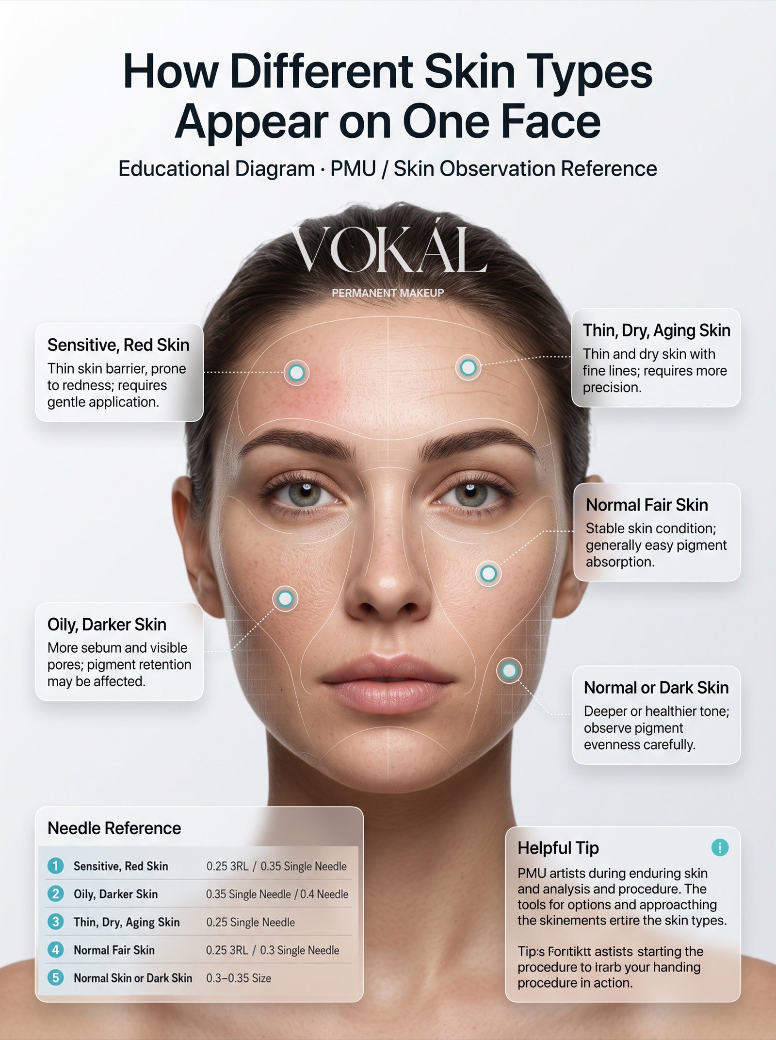 VOKAL PMU needle choice and skin type recommendation chart