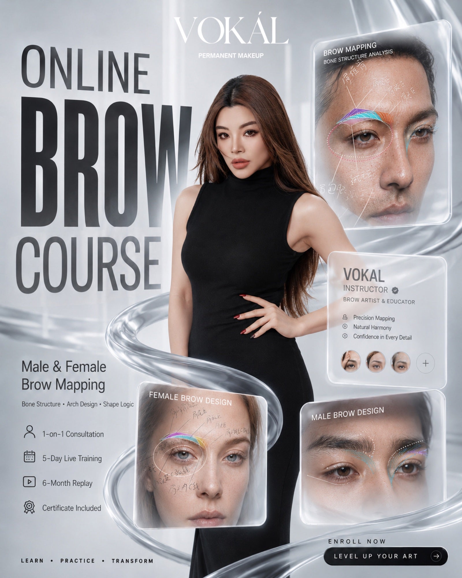 VOKAL online brow course with brow mapping training visuals